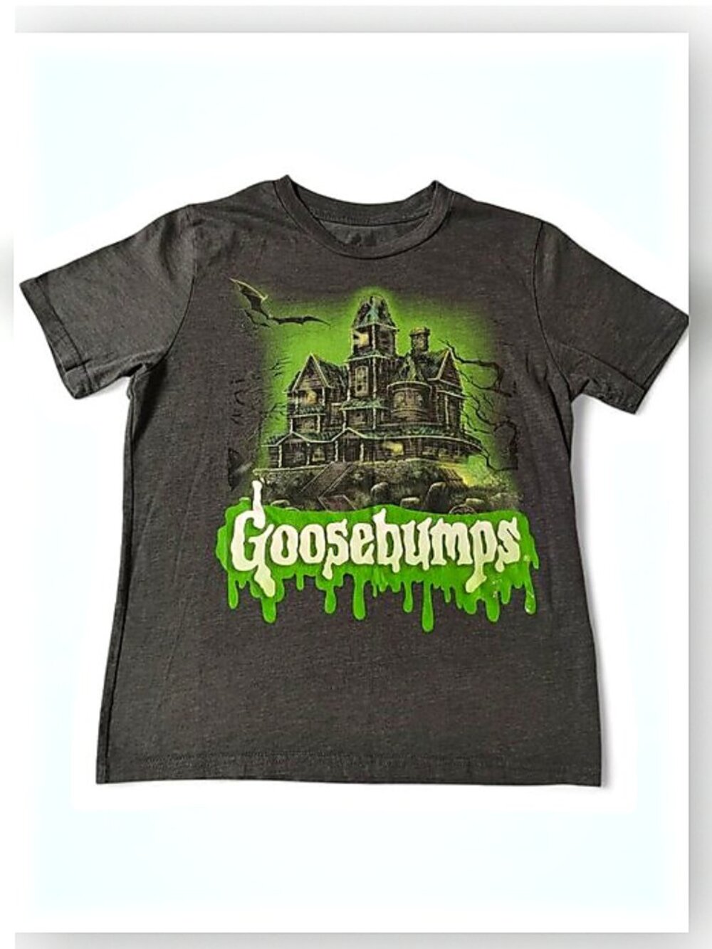Goosebumps Youth Shirt Size Large Gray Haunted House R.L. Stine Graphic Tee Kids